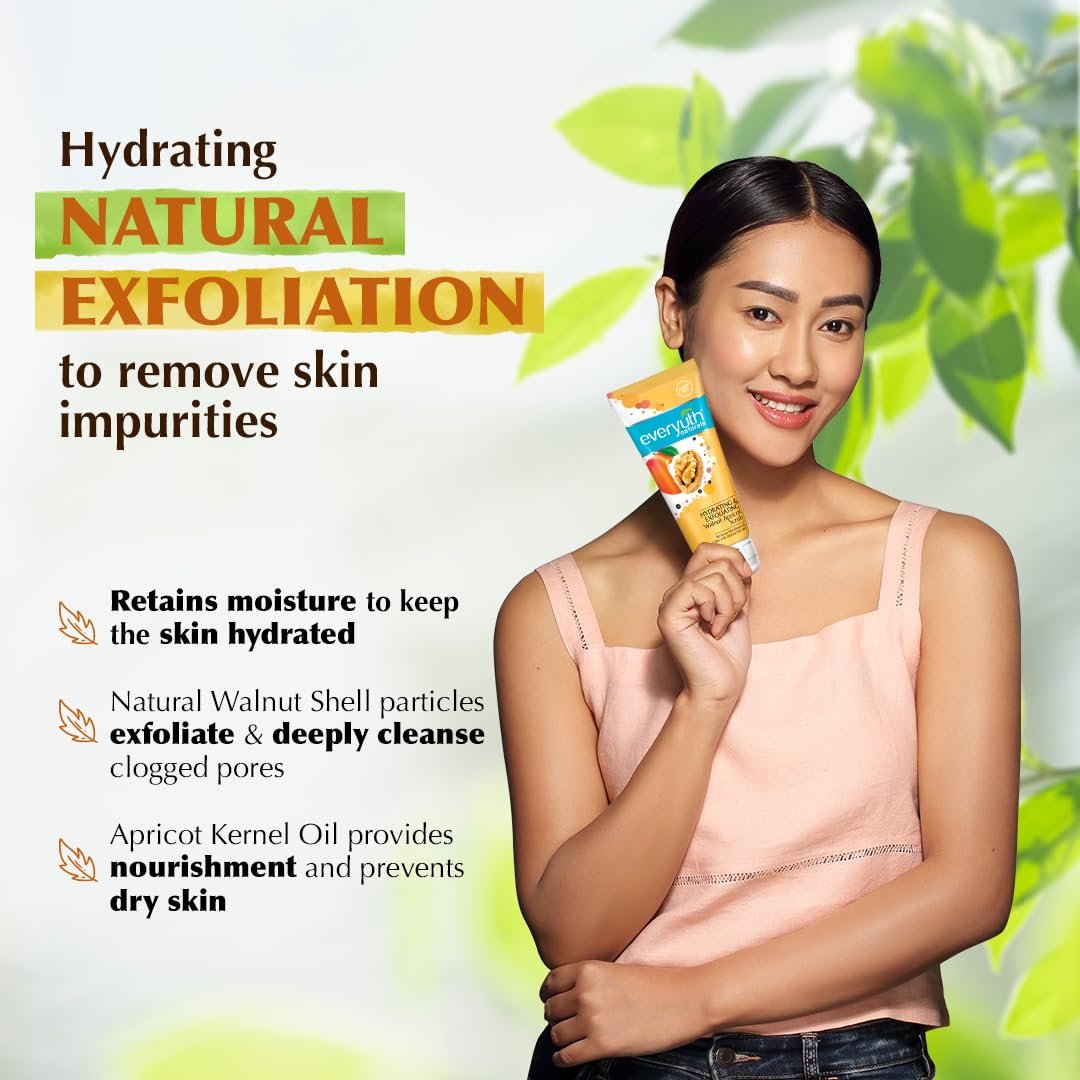 Everyuth Naturals Hydrating & Exfoliating Walnut Apricot Face Scrub|Removes Blackheads & Moisturizes|Walnut Shell & Apricot|Oily, Dry, Normal, Combination, Sensitive Skin-100g Tube thumbnail