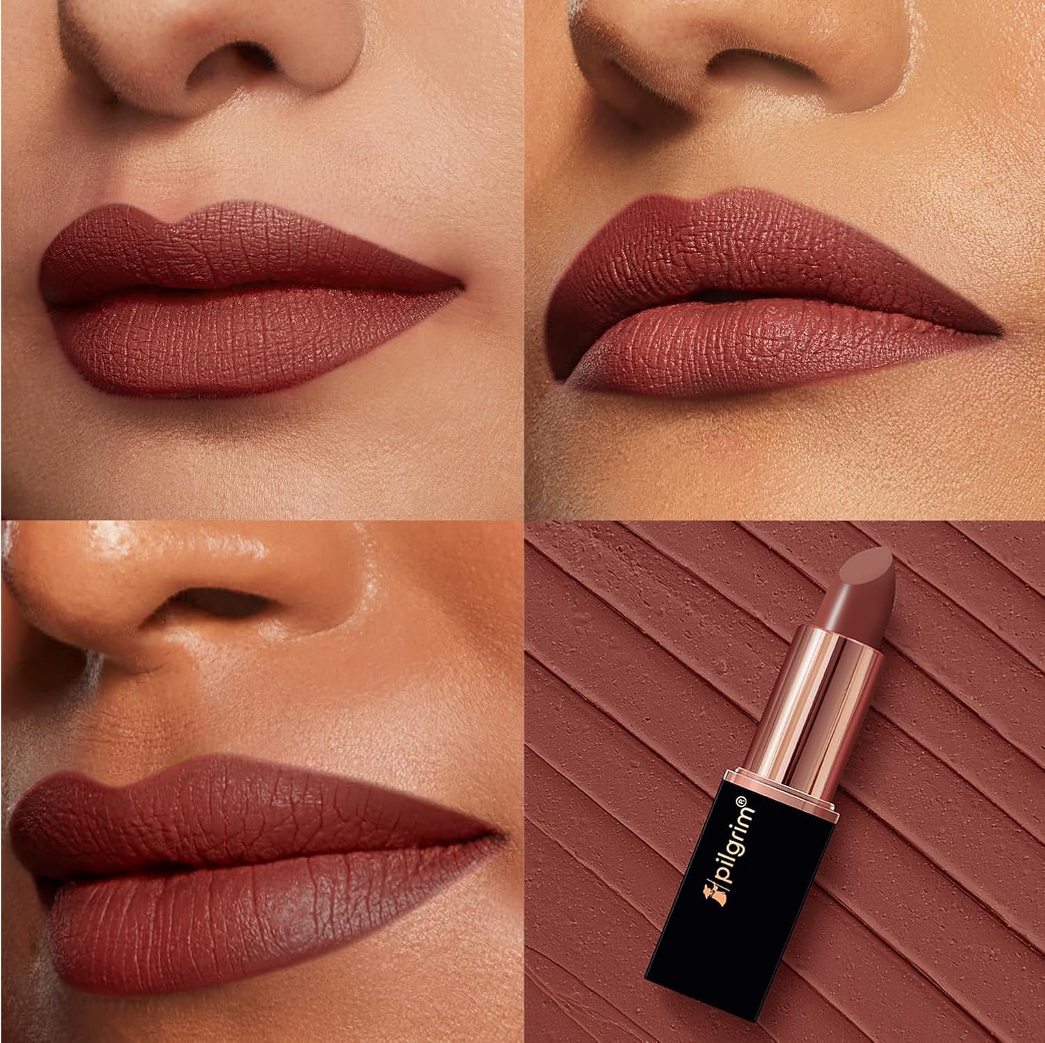 Pilgrim Matte Me Up Bullet Lipstick 4.2g | Creamy, Lightweight, Bold, Non Drying | SPF 30 | Enriched With Hyaluronic Acid & Spanish Squalane | Lipstick for dusky skin tone |Coco Caress-06 thumbnail