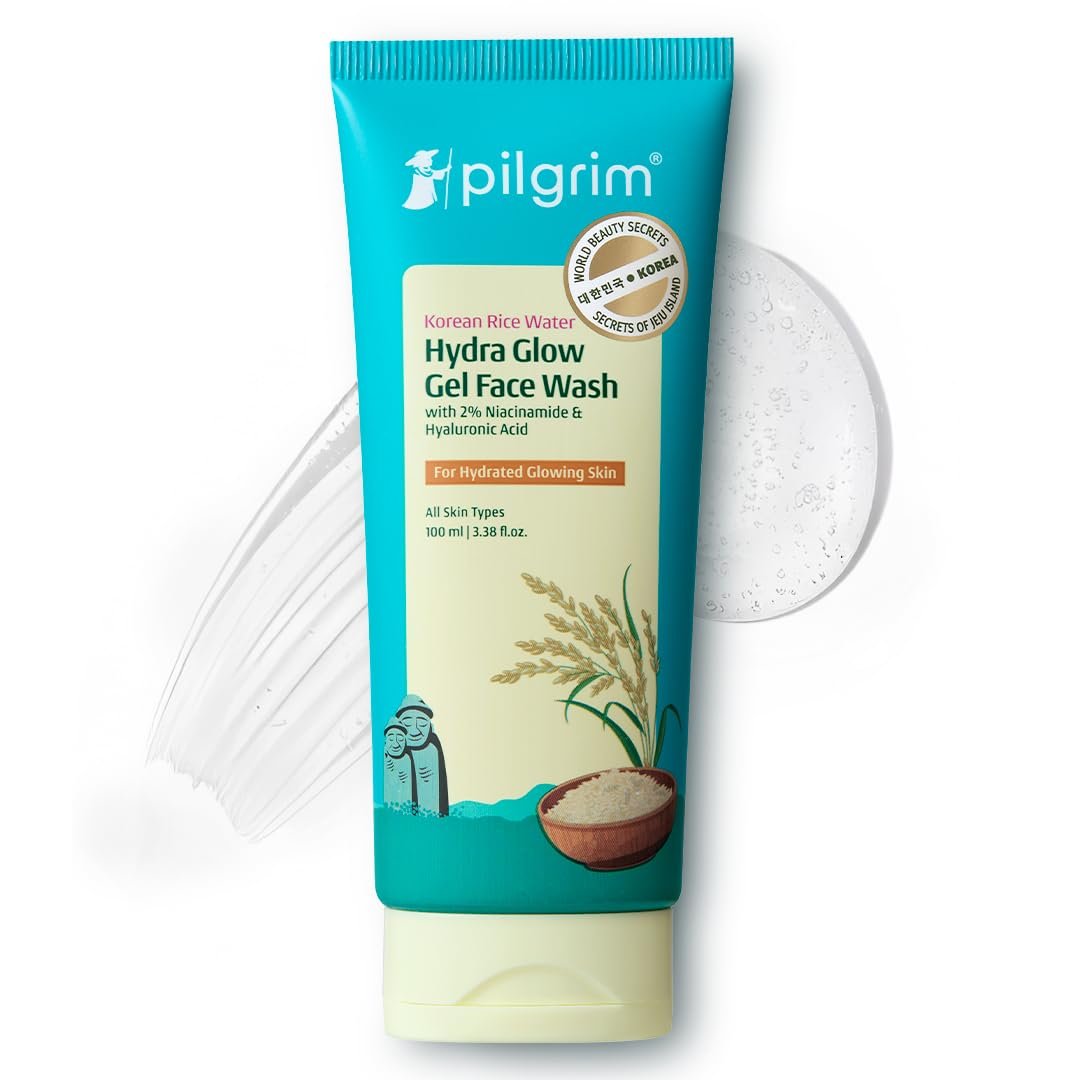 Pilgrim Korean Rice Water Hydra Glow Face Wash with 2% Niacinamide - 100ml with Niacinamide & Hyaluronic Acid, Hydrating Cleanser, Boosts Glow, Gently Cleanses, Leaves Skin Soft & Fresh, All
