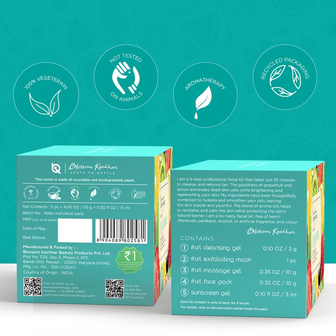 Aroma Magic 5 Step Fruit Facial Kit Set| Deep cleanse & renders glow| Fruit Extracts, jojoba & Aloe Vera| All Skin | No-nasty formula- Free From chemicals, parabens, & artificial additives thumbnail
