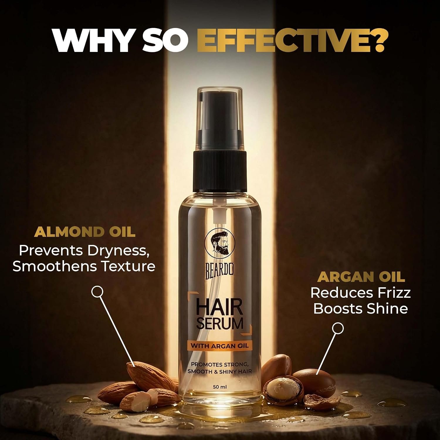 Beardo Hair Serum 50ml for Instant Shine & Anti-frizz with Argan Oil, Made for Men's Hair, Frizz-Free Hair Serum for Men thumbnail
