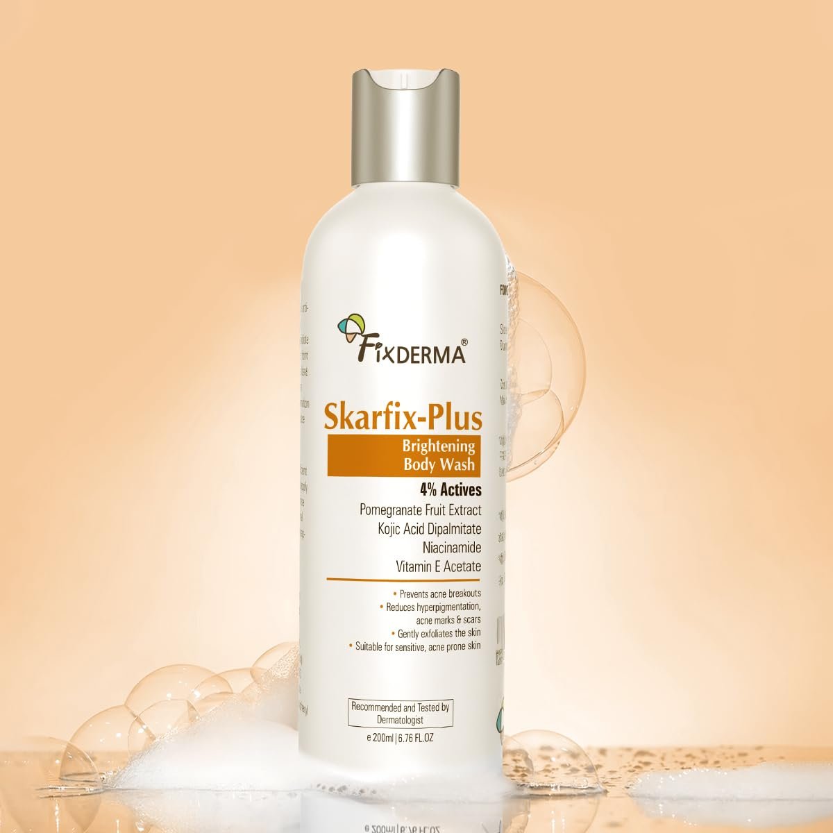 Fixderma Skarfix Plus Brightening Body Wash with 4% Actives (Kojic Acid, Niacinamide Acid, & Vitamin E) | Skin Brightening Body Wash Shower Gel | For Hyperpigmentation & Acne Marks - 200ml thumbnail