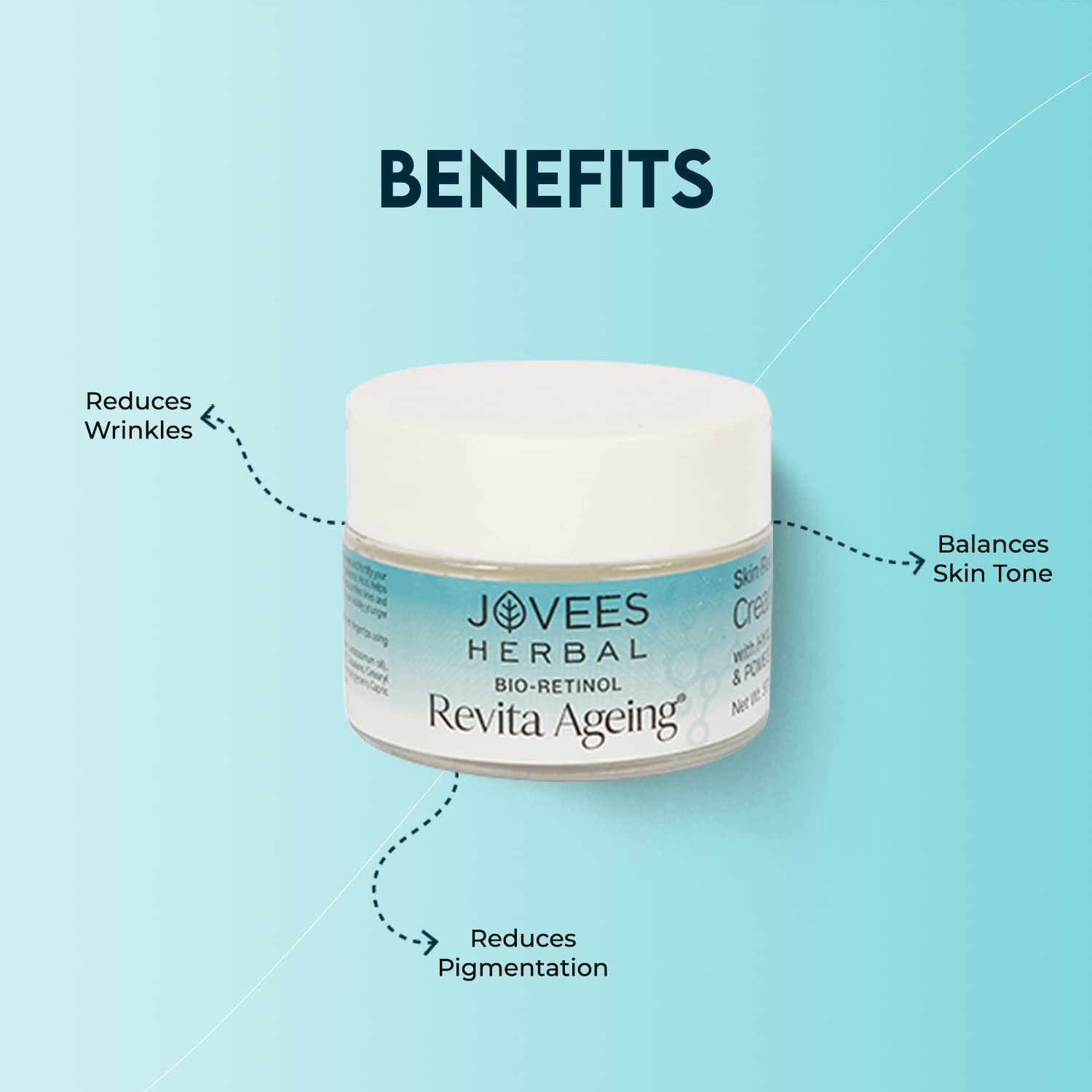 Jovees Herbal Bio-Retinol Revita Ageing Face Cream | Made with Eco-Certified Bio-Retinol | Reduce Sign of Ageing, Hyperpigmentation & Improves Uneven Skin Tone 50g thumbnail