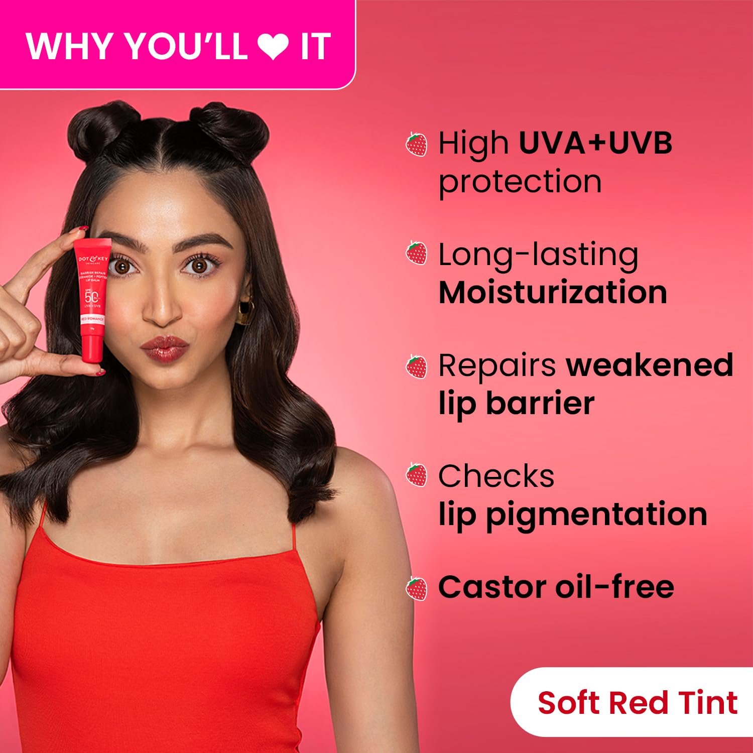 Dot & Key Ceramide & Peptide Barrier Repair Lip Balm SPF 50, PA+++ | Red Romance | UVA/UVB Protection | Soft Tinted Moisturizer 10g thumbnail