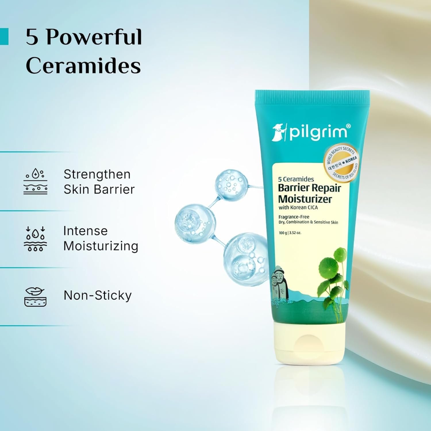 Pilgrim 5 Ceramides Moisturizer for Face 100g | Hyaluronic Acid for Intense Moisturizing & Skin Strengthening | Barrier Repair with Korean CICA | Lightweight & Non-Sticky | For All Skin Type thumbnail