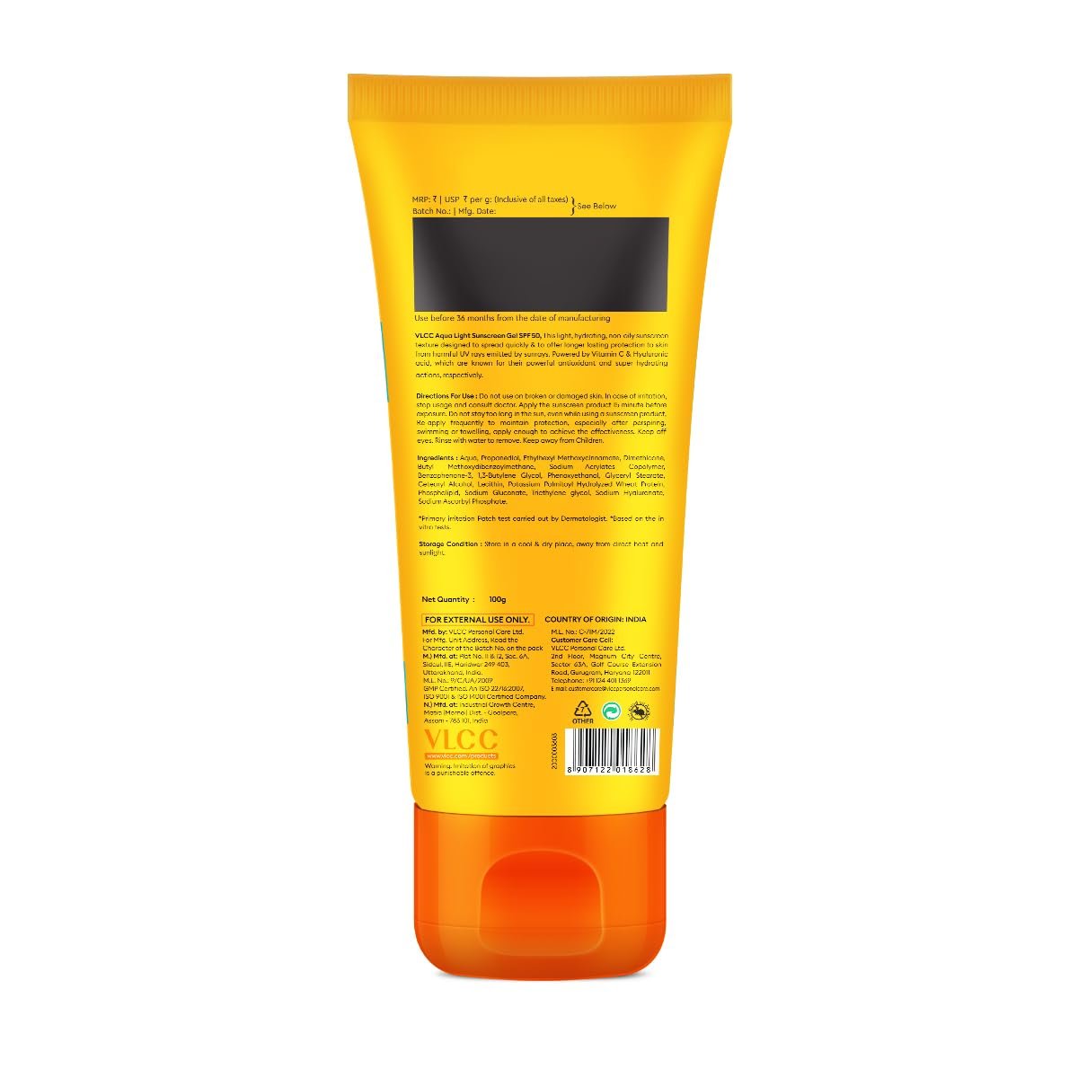 VLCC Aqua Light Sunscreen Gel SPF 50 PA+++ | Fast-Absorbing, Non-Greasy, No White Cast | Broad Spectrum UV Protection | Hyaluronic Acid & Vitamin C | 100g thumbnail