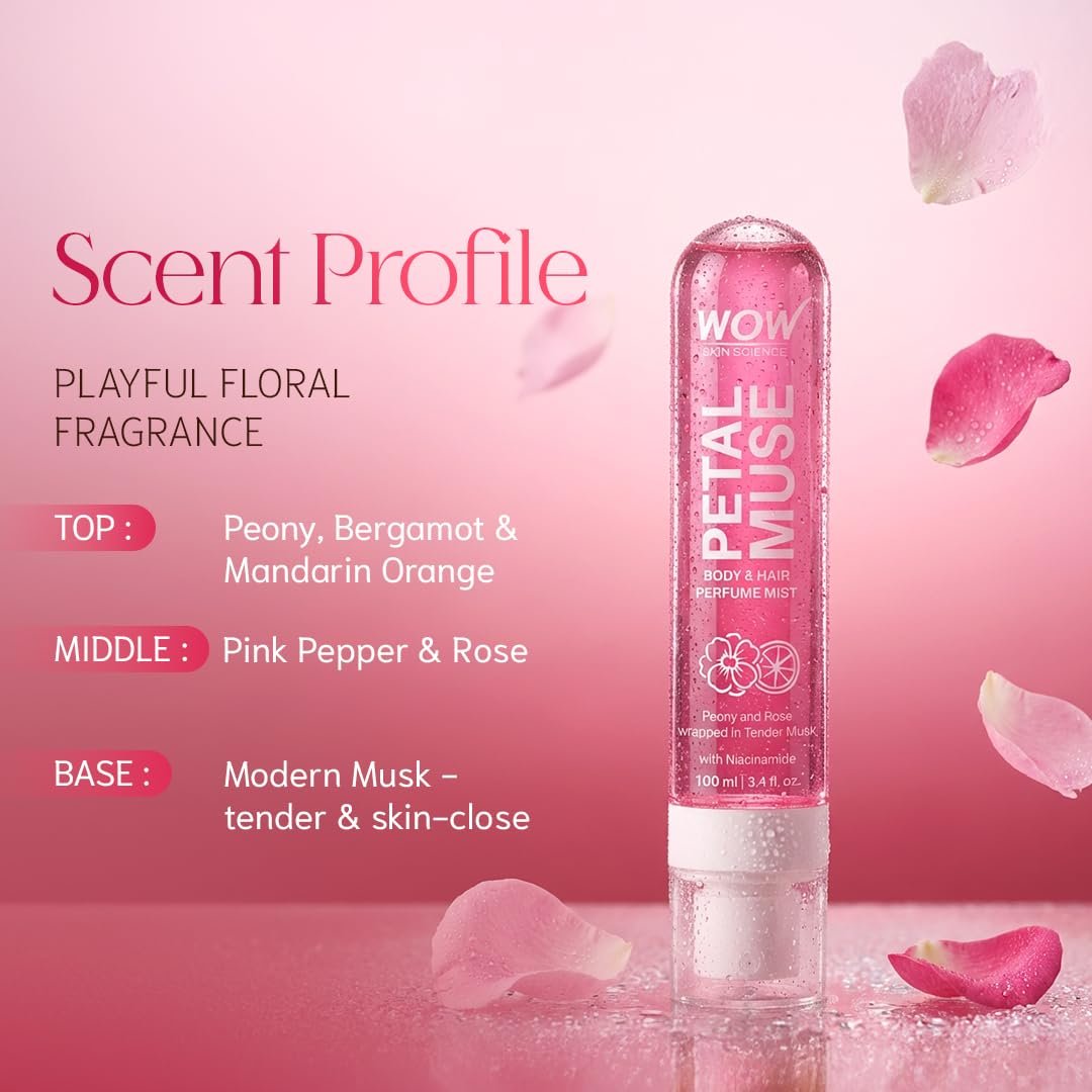 WOW Skin Science Petal Muse Body & Hair Perfume Mist for Women | Feminine Floral Rose Musk with Niacinamide | 100ML thumbnail