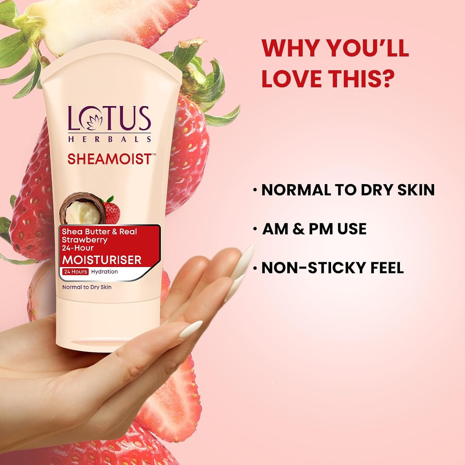 Lotus Herbals Sheamoist Shea Butter And Real Strawberry 24 Hour Moisturiser, 100G thumbnail