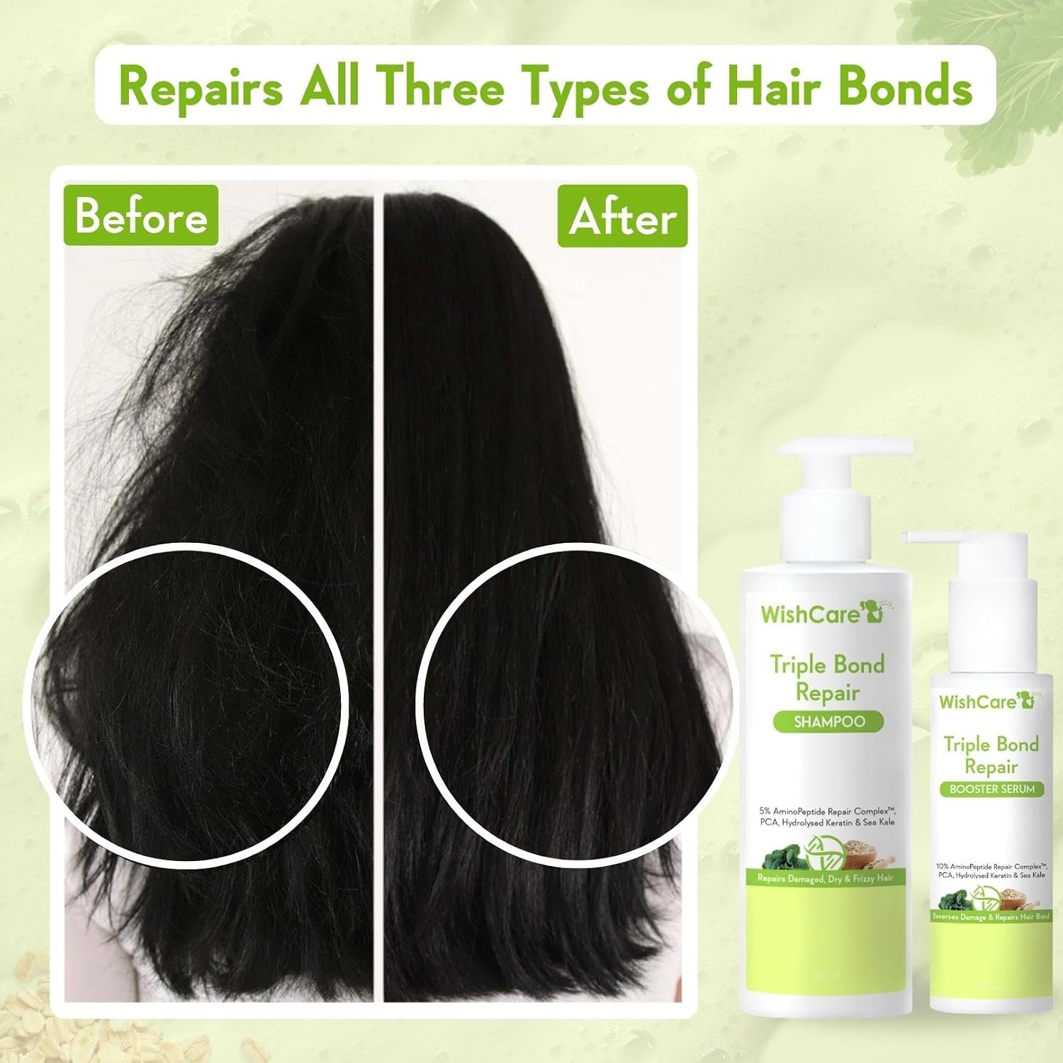 WishCare Triple Bond Repair Shampoo For Frizzy Hair & Dry Hair | Repairs Damaged & Frizzy Hair, Reduces Hair Breakage | With AminoPeptide Complex & PCA | For All Hair Types | 250ml thumbnail