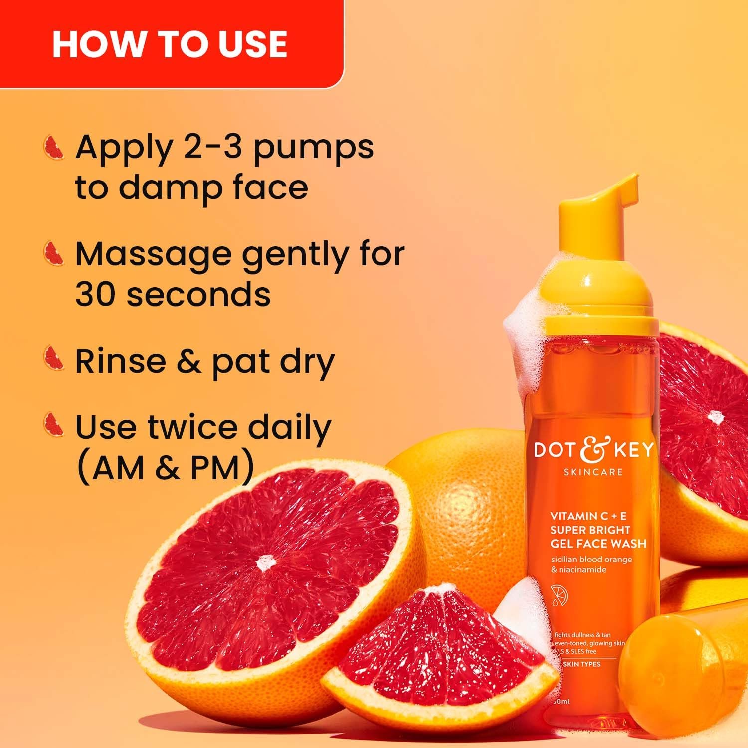 DOT & KEY Vitamin C Super Bright Foaming Face Wash For Dull&Pigmented Skin|With Triple Vitamin C,Blood Orange&Papaya|Sulphate Free|For All Skin Types 80ml thumbnail