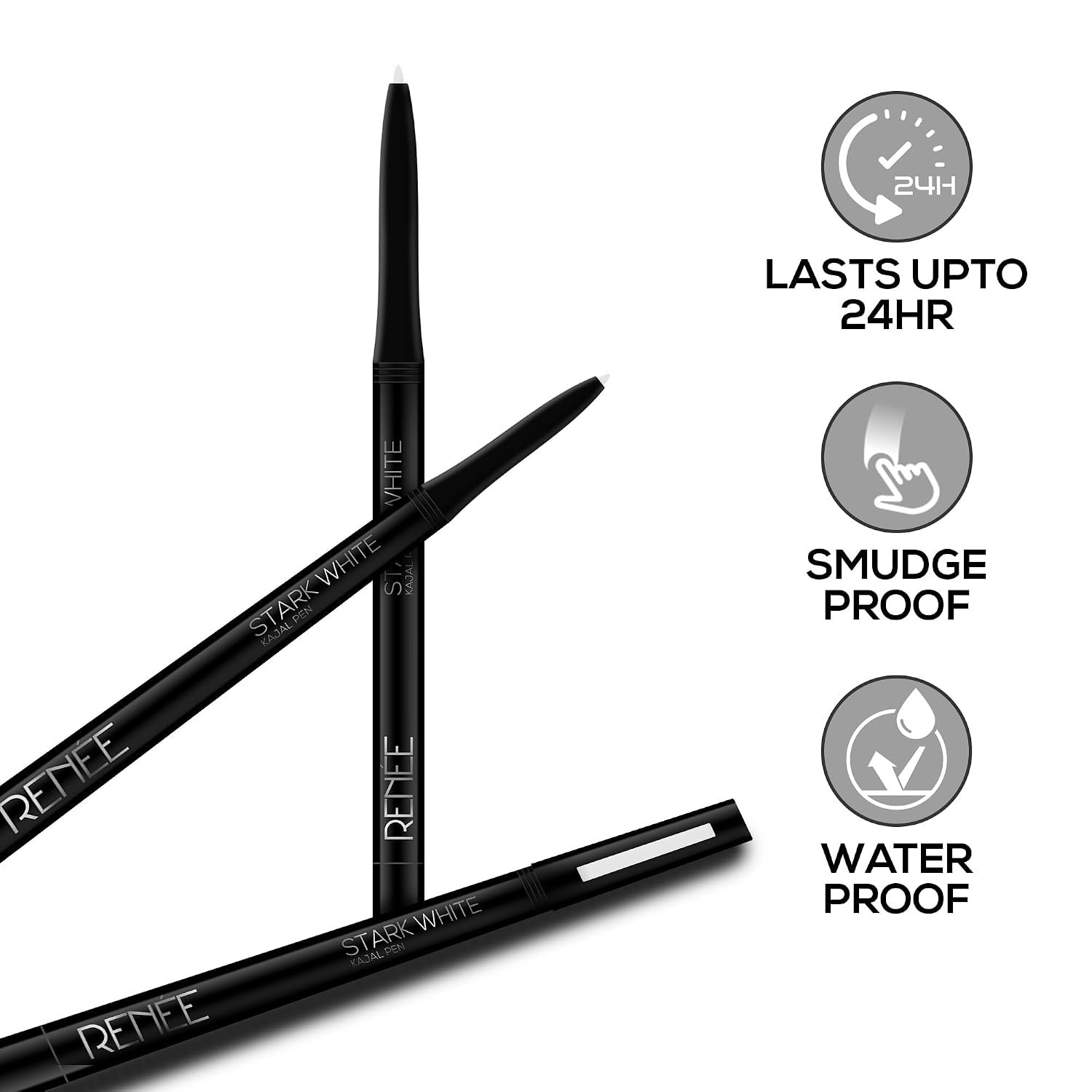 RENEE Kajal Pen with Sharpener - Stark White | 24 Hrs Stay | Long Lasting Kohl Pencil | Matte Finish | Rich Color Payoff | Smudge & Waterproof | One Swipe Application Formula | 0.35gm thumbnail