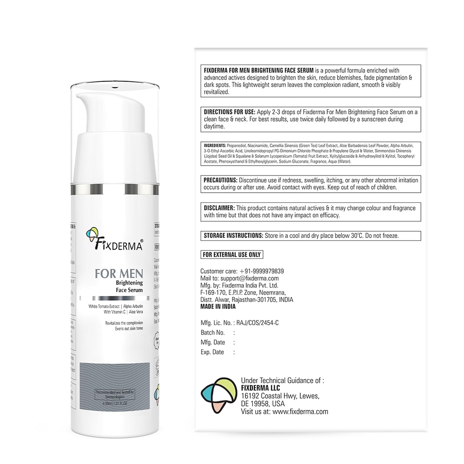 Fixderma Brightening Face Serum for Men with Vitamin C & Alpha Arbutin | Brightening Serum for Dark Spots, Uneven Tone & Dull-Looking Skin | 30ml thumbnail