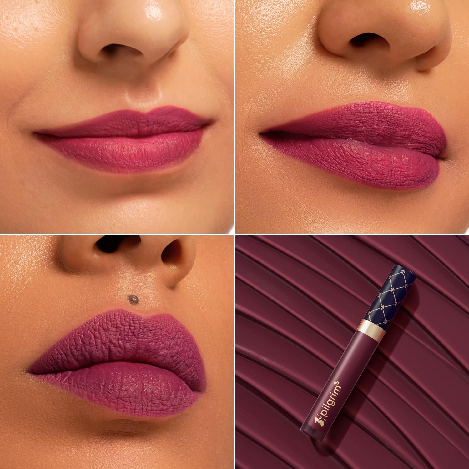 Pilgrim Oh So Crème! Premium Matte Liquid Lipstick | Most Lightweight & Transfer-proof Lipstick | Highly Pigmented & Long-Lasting | 3.5ml (Wine Séduction-14) thumbnail