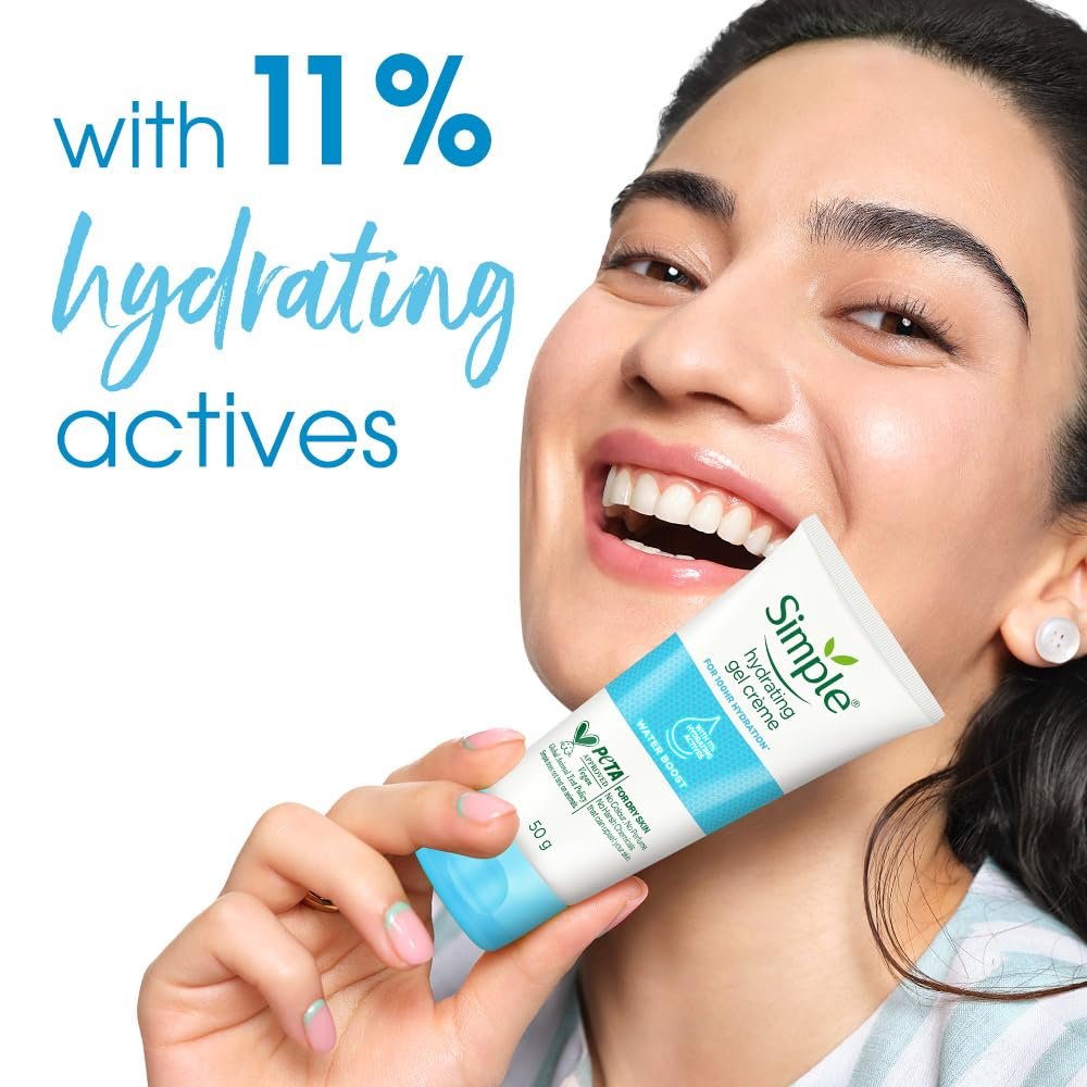 Simple Water Boost Hydrating Gel Crème, 50g | 100HR Hydration | Moisturiser for Dry, Sensitive Skin with Prebiotics & Pentavitin | Fragrance Free, Non-greasy | Soothes & Calms Skin thumbnail