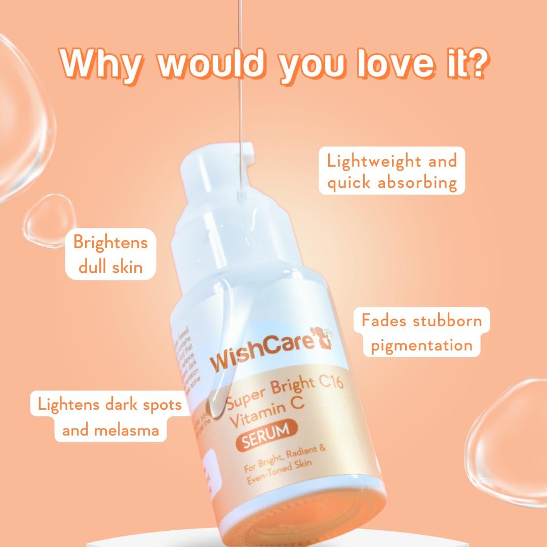 WishCare Super Bright C16 10% Vitamin C Serum For Glowing Skin | With 10% Vitamin C, Niacinamide & Kojic Acid |   For Oily Skin, Dry & Combination Skin | 30ml thumbnail