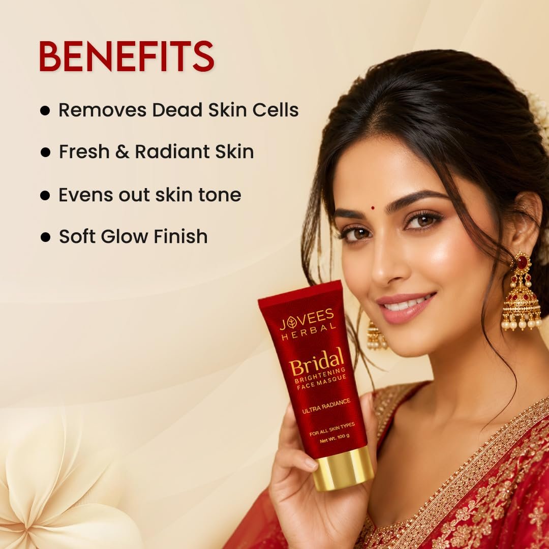 Jovees Herbal Bridal Brightening Face Masque Pack | Ultra Radiance | With Orange Peel And Turmeric Extract | For All Skin Types | 100GM thumbnail