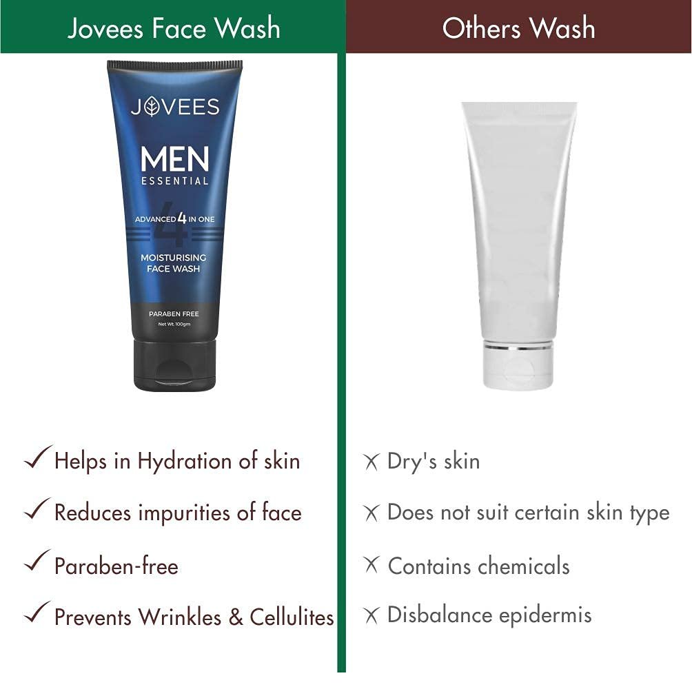 Jovees Herbal Men's Essential Advanced 4 in 1 Moisturizing Face Wash |with Vit C and Vit E | Gives Clean and Clear Skin |For All Skin Types 100g thumbnail