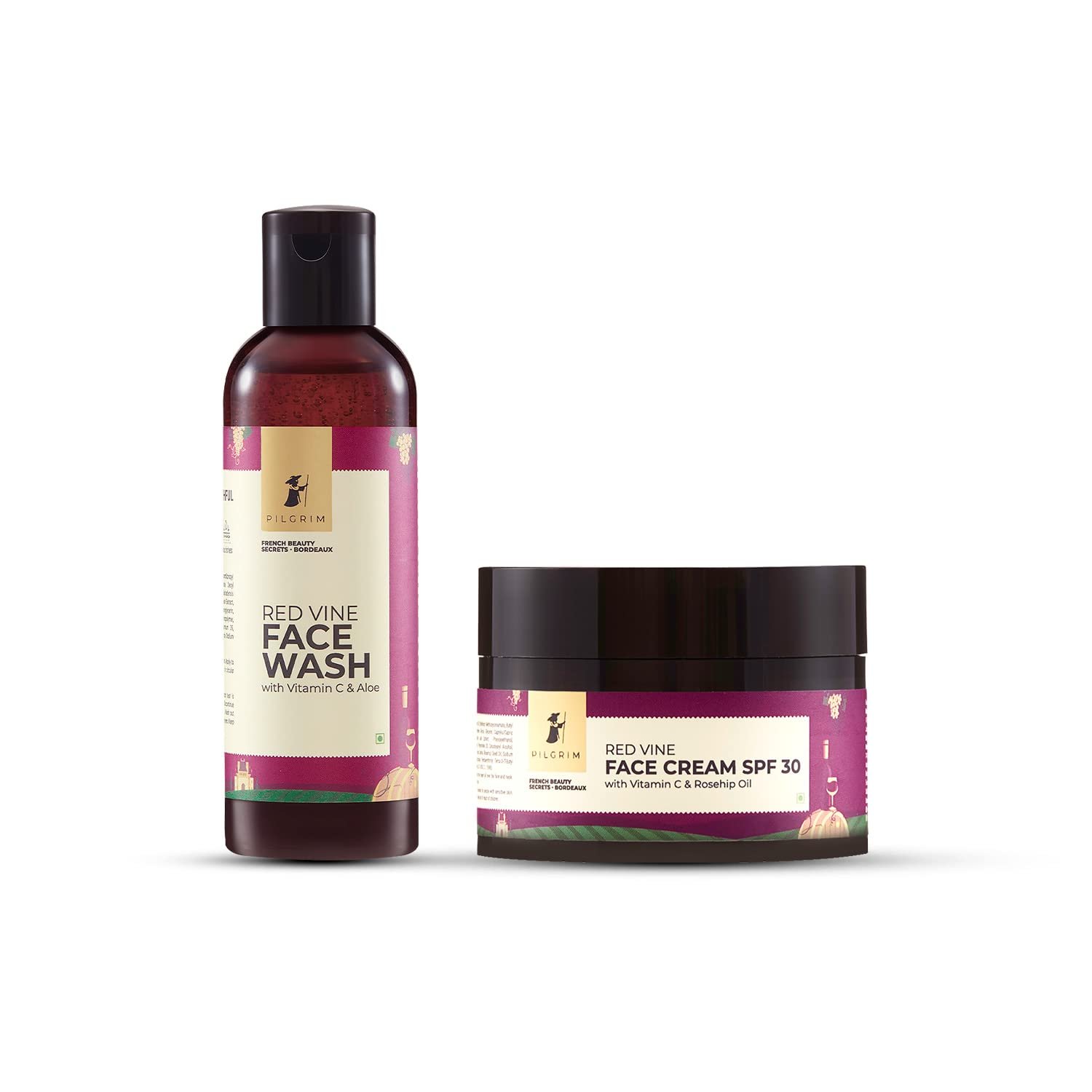 Pilgrim Vino Skin Refining Combo | Deep Cleansing, Boosts Circulation | Refine Pores | Red Vine Extract Face Wash 100ml, Face Scrub 50g | All Skin type | Men & Women | Vegan