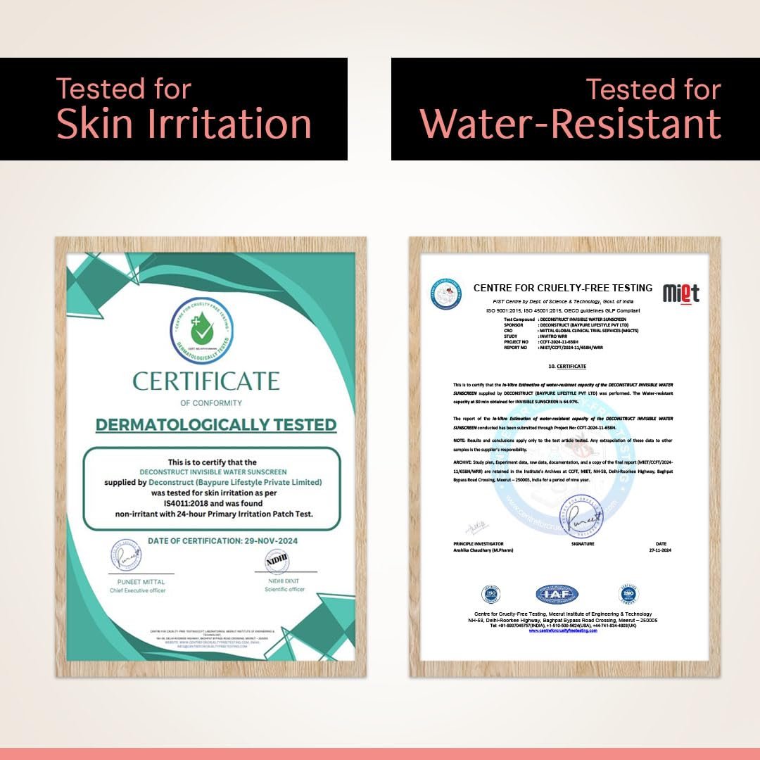 Deconstruct Invisible Water Sunscreen SPF 50 PA+++ | Instant Cooling & Freshness | 8-Hour Long Lasting Sunscreen | Broad Spectrum UVA & UVB Protection | No White Cast |40g thumbnail