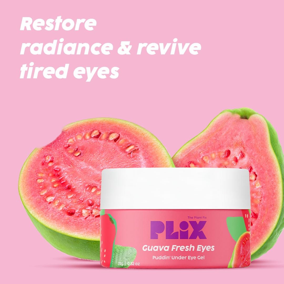 Plix Guava Fresh Under-Eye Gel | Reduces Dark Cirles & Puffiness | Reduces Fine Lines | With 3% Niacinamide, Vitamin E & Caffeine | 100% Vegan | 15 gms thumbnail