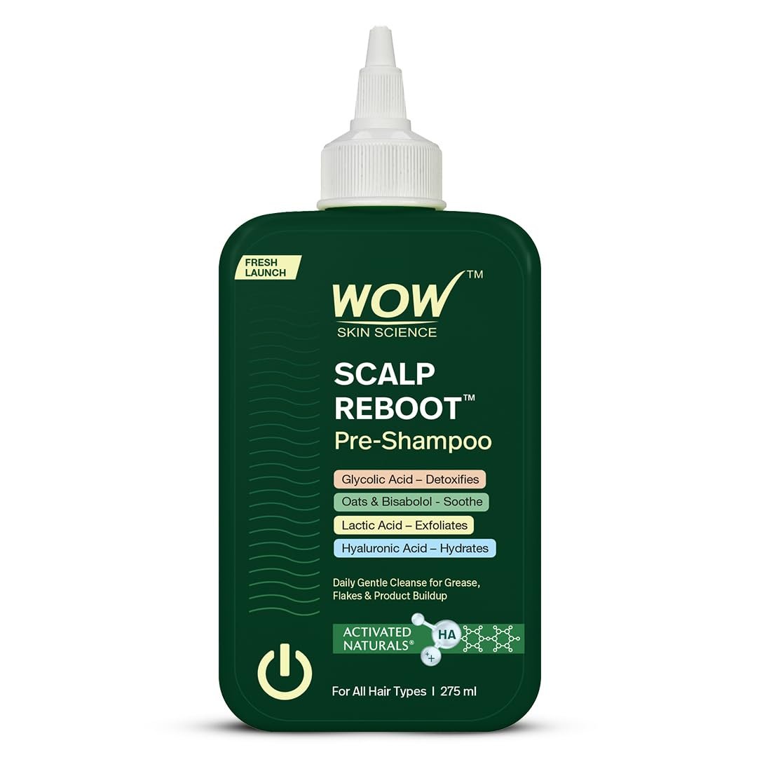WOW Skin Science Scalp Reboot™ Pre-Shampoo Cleanser | Step-0 Gentle Scalp Wash for Oil, Flakes & Build-Up | With Glycolic Acid, Lactic Acid, Hyaluronic Acid, Oats & Bisabolol | 275ml