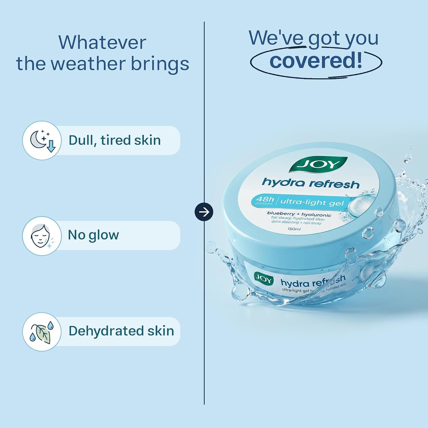 Joy Hydra Refresh Ultra Light Oil-Free Gel Moisturizer for Oily & Acne-Prone Skin | Hyaluronic Acid + Panthenol | 48hr Hydration, Non-Sticky Matte Finish | 150ml thumbnail