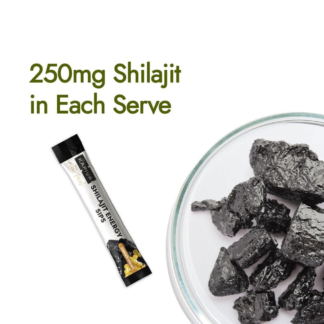 Kapiva Shilajit Energy Sips | With 100% Pure Shilajit/Shilajeet | 250mg Shilajit/Stick | Boosts Energy & Stamina | 30 Sachets | Ginger Honey Flavour (30 N) thumbnail