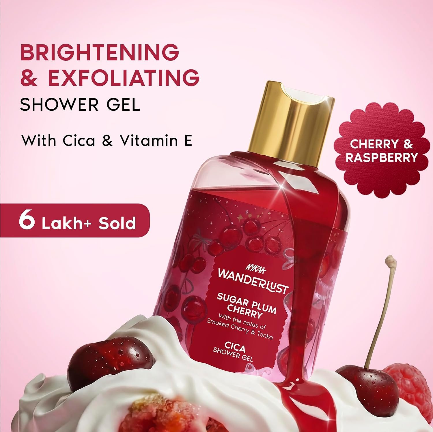 Nykaa Wanderlust Sugar Plum Cherry Perfume Brightening Body Wash, Cherry & Raspberry, with Cica, Glycerine & Vitamin E, Hydrating Shower Gel for Smooth & Soft Skin thumbnail