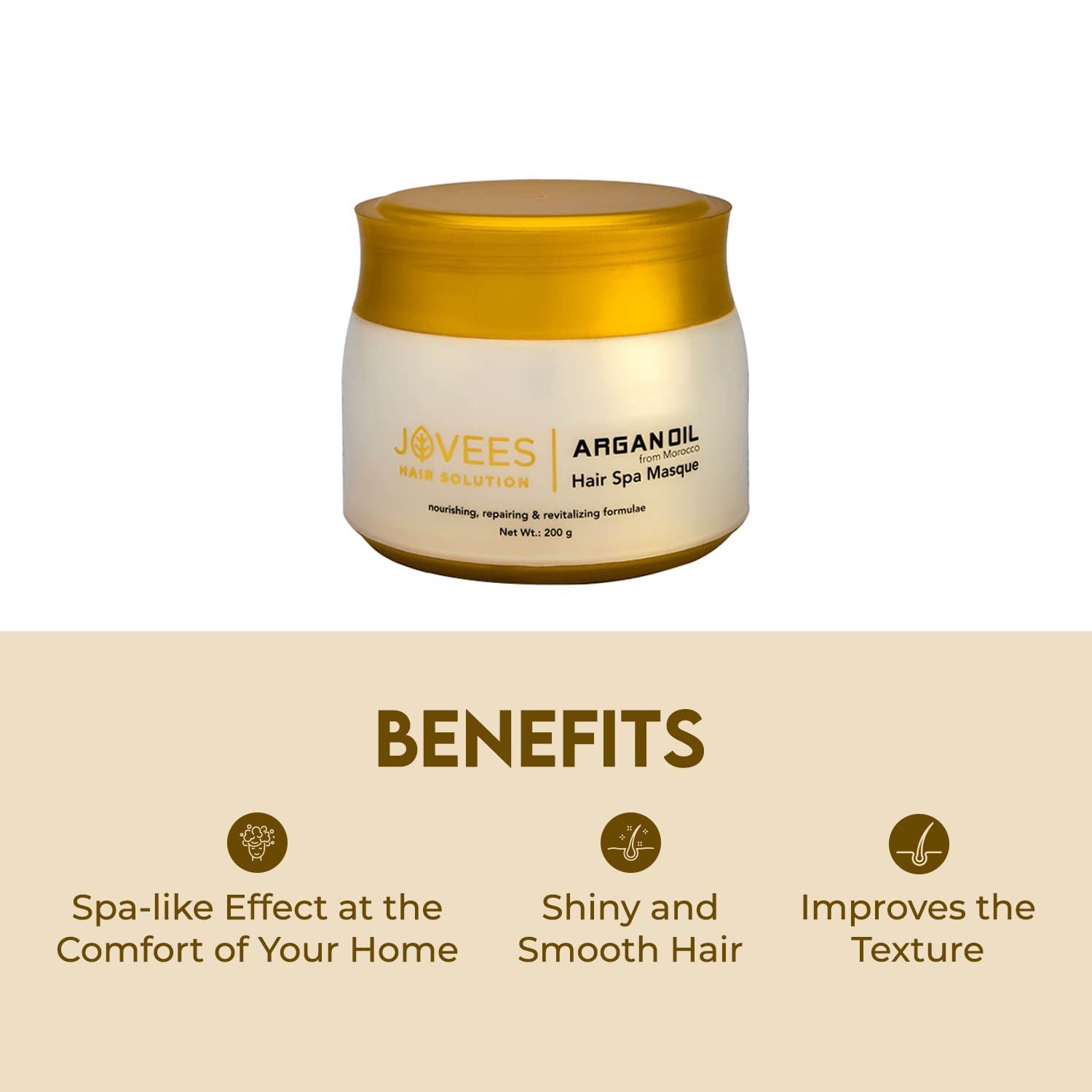 Jovees Herbal Argan Oil Hair Spa Masque For Dry & Damaged Hair | Intense Moisturizing Mask Provides deep conditioning & strength | With Moroccan Argan and Jojoba Oil | 200gm thumbnail