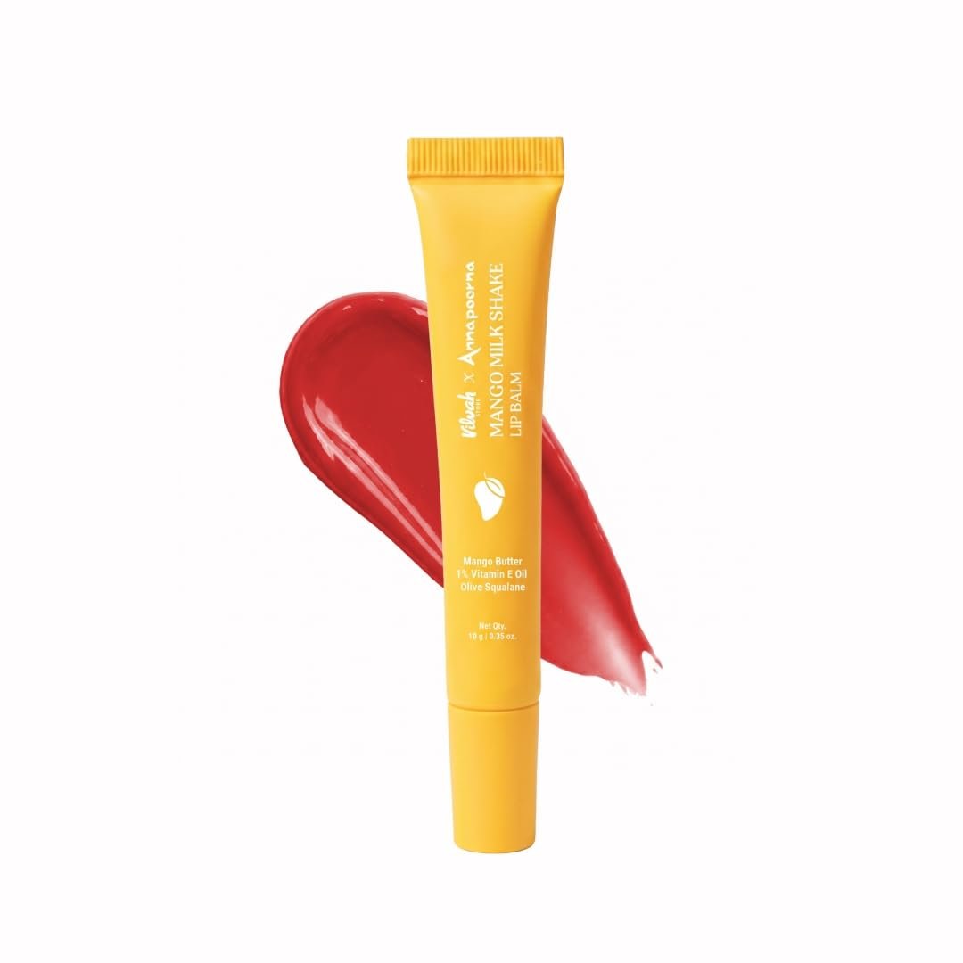 Vilvah Mango Milkshake Lip Balm | Infused with Alphonso Mango Pulp | Soothes Dry Lips & Locks in Moisture | Soft Reddish-Orange Tint with Mango Butter, Coconut Milk & Olive Squalane | 10g thumbnail