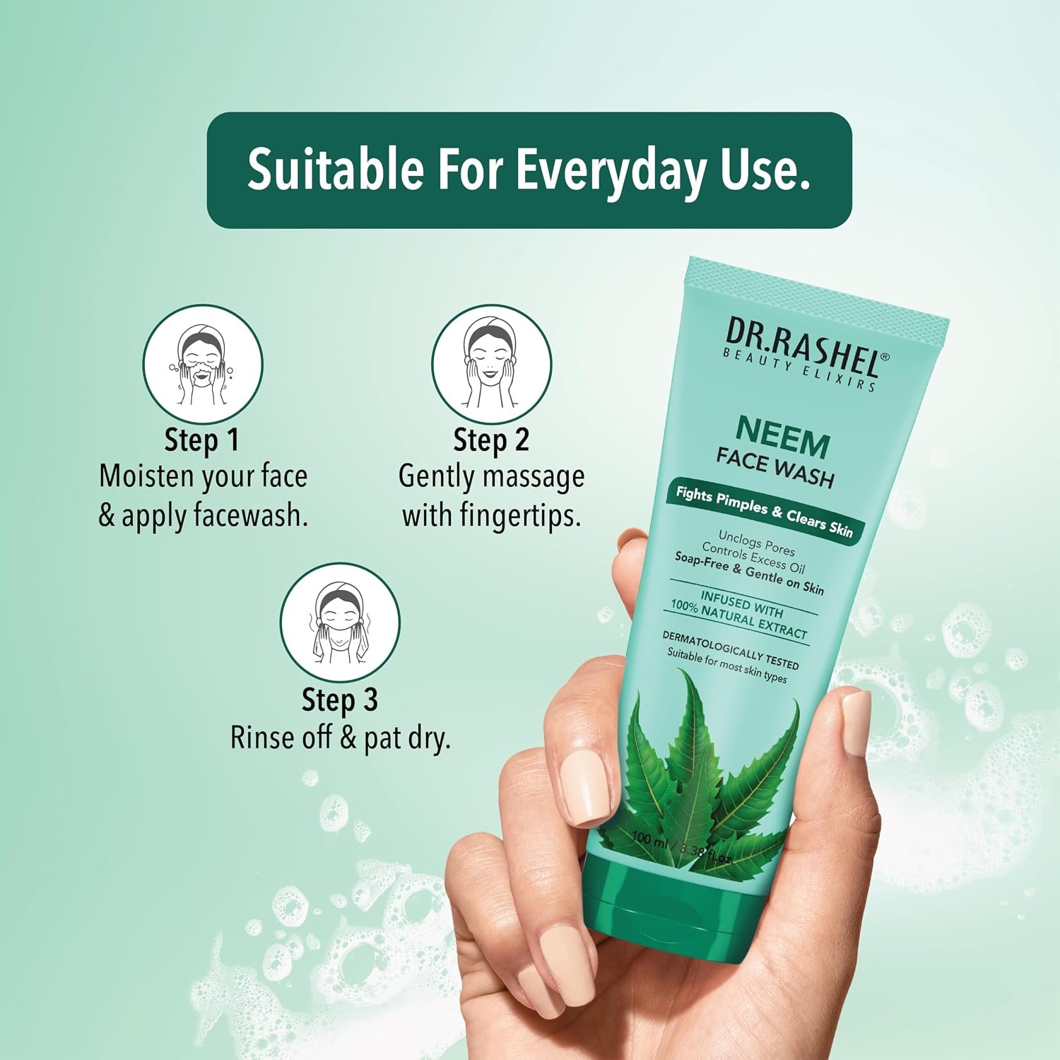 DR.RASHEL Neem Face Wash For Men & Women Concentrate for Deep Cleansing & Clove Purifying Face Wash With Active Neem Slices And Natural Ingredients | Anti-Bacterial | Anti-Fungal - 100 ML thumbnail