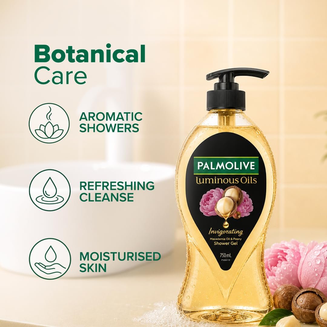 Palmolive Luminous Oil Invigorating Body Wash, 750ml Pump Bottle, 100% Natural Macadamia Oil & Peony Extracts For Everyday Freshness & Radiant Skin, PH Balanced Bodywash thumbnail