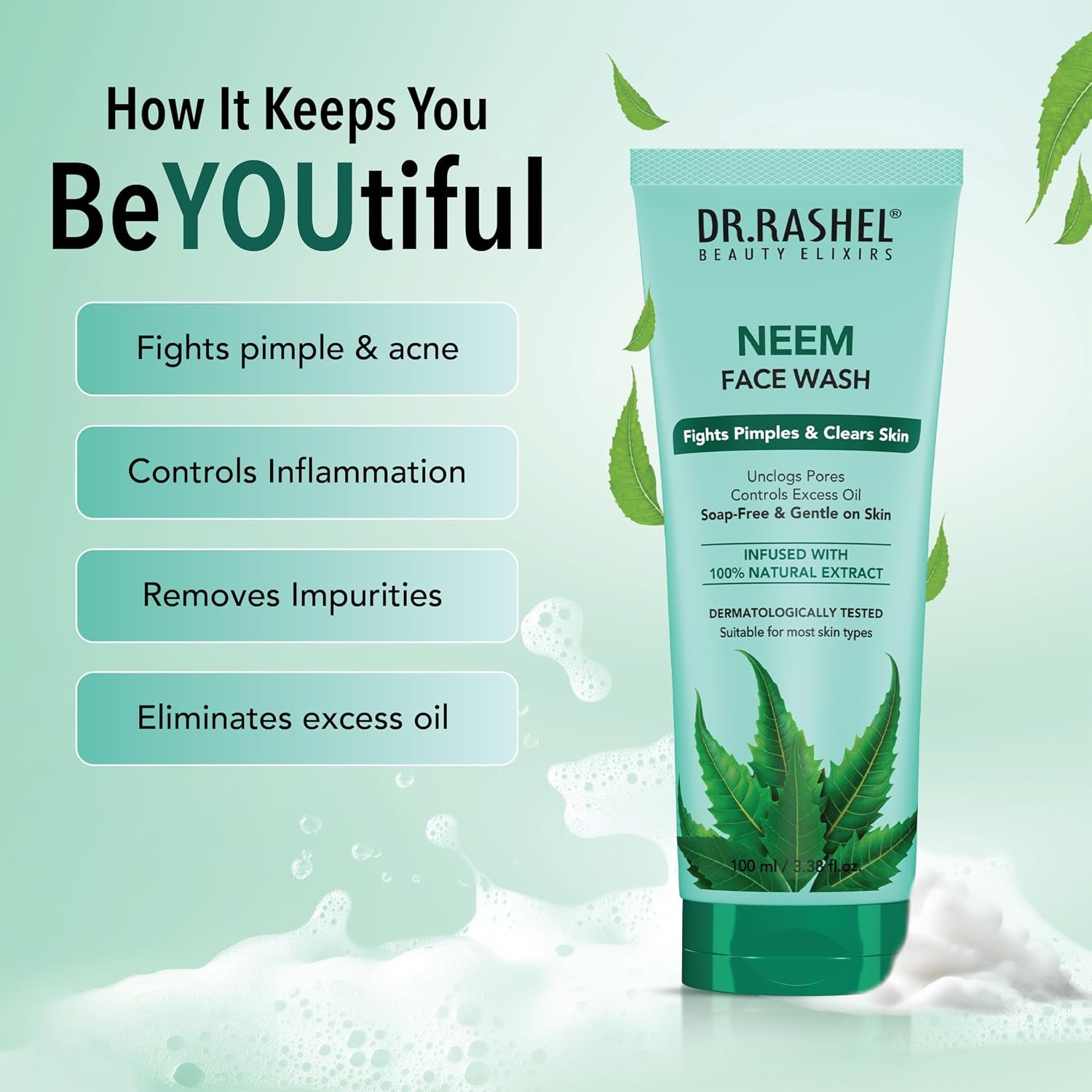 DR.RASHEL Neem Face Wash For Men & Women Concentrate for Deep Cleansing & Clove Purifying Face Wash With Active Neem Slices And Natural Ingredients | Anti-Bacterial | Anti-Fungal - 100 ML thumbnail