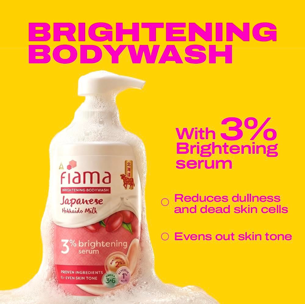 Fiama 3% Brightening Serum Body Wash 250ml | 2% Niacinamide, 1% Glycolic Acid, Omega 3 & 6 Fatty Acids Shower Gel, Fights Dullness & Evens Skin tone | Exotic Japanese Hokkaido Milk thumbnail