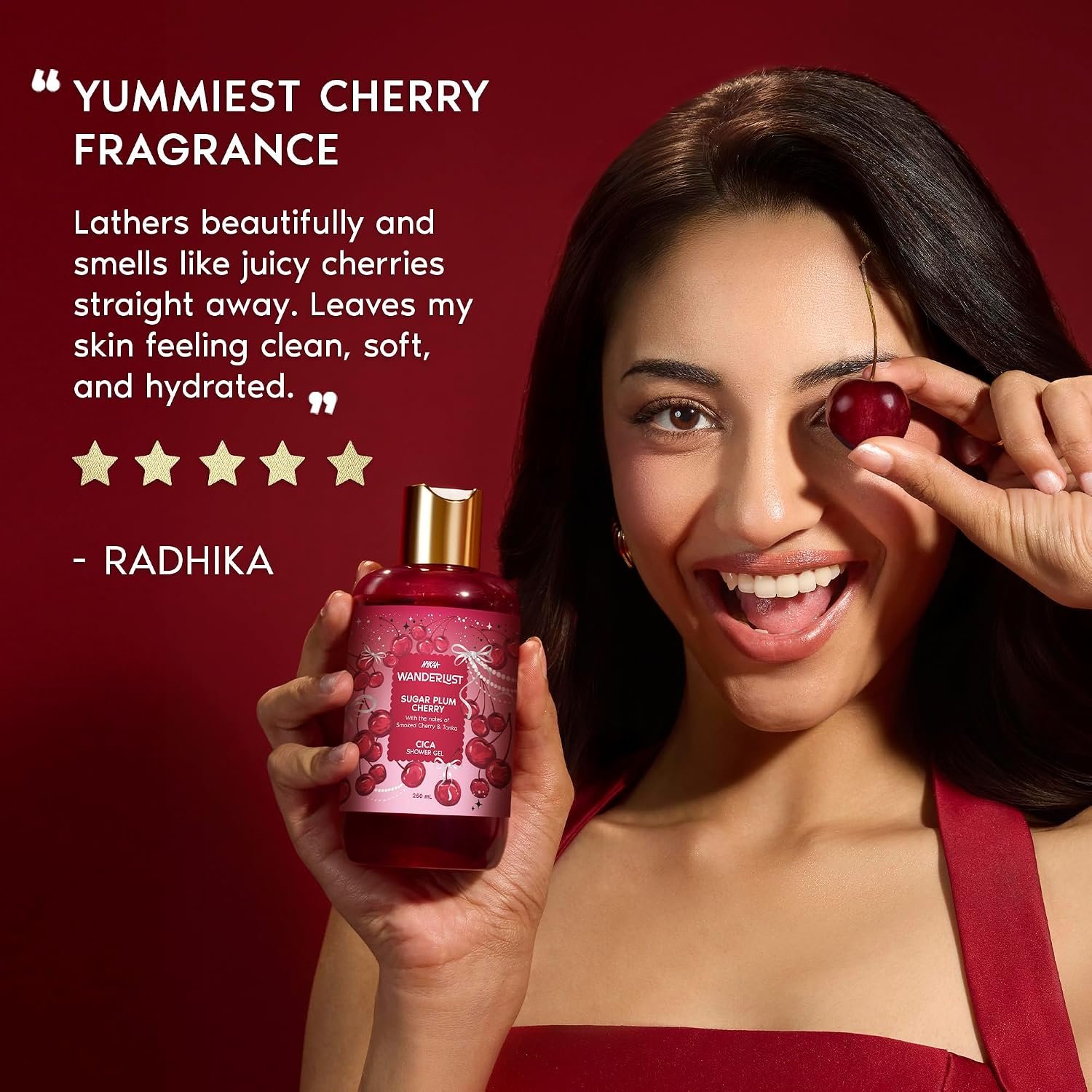 Nykaa Wanderlust Sugar Plum Cherry Perfume Brightening Body Wash, Cherry & Raspberry, with Cica, Glycerine & Vitamin E, Hydrating Shower Gel for Smooth & Soft Skin thumbnail