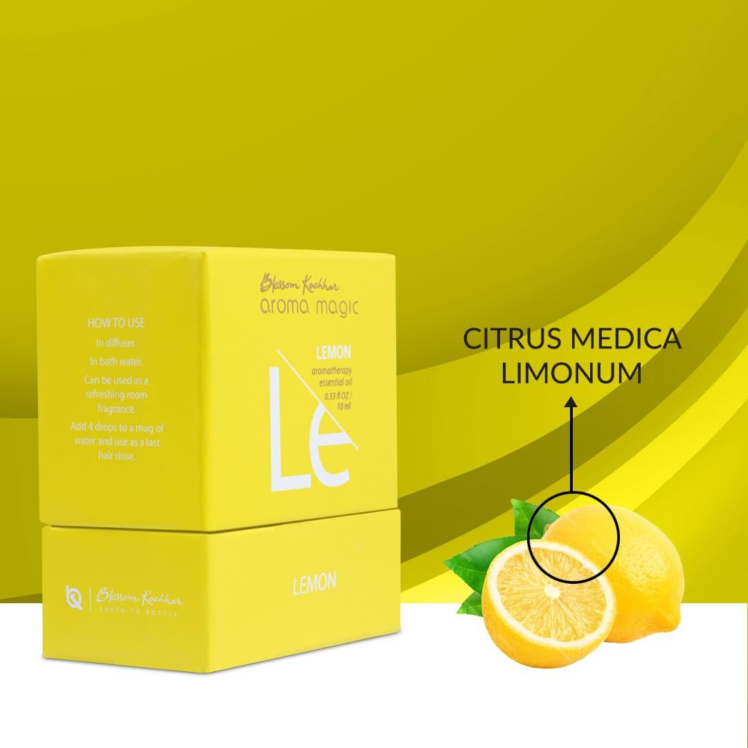 Aroma Magic Lemon Essential Oil – Pure Liquid Sunshine for Freshness, Skin Detox, Insect Bites & Hair Care – Natural Freshener – 10ml thumbnail