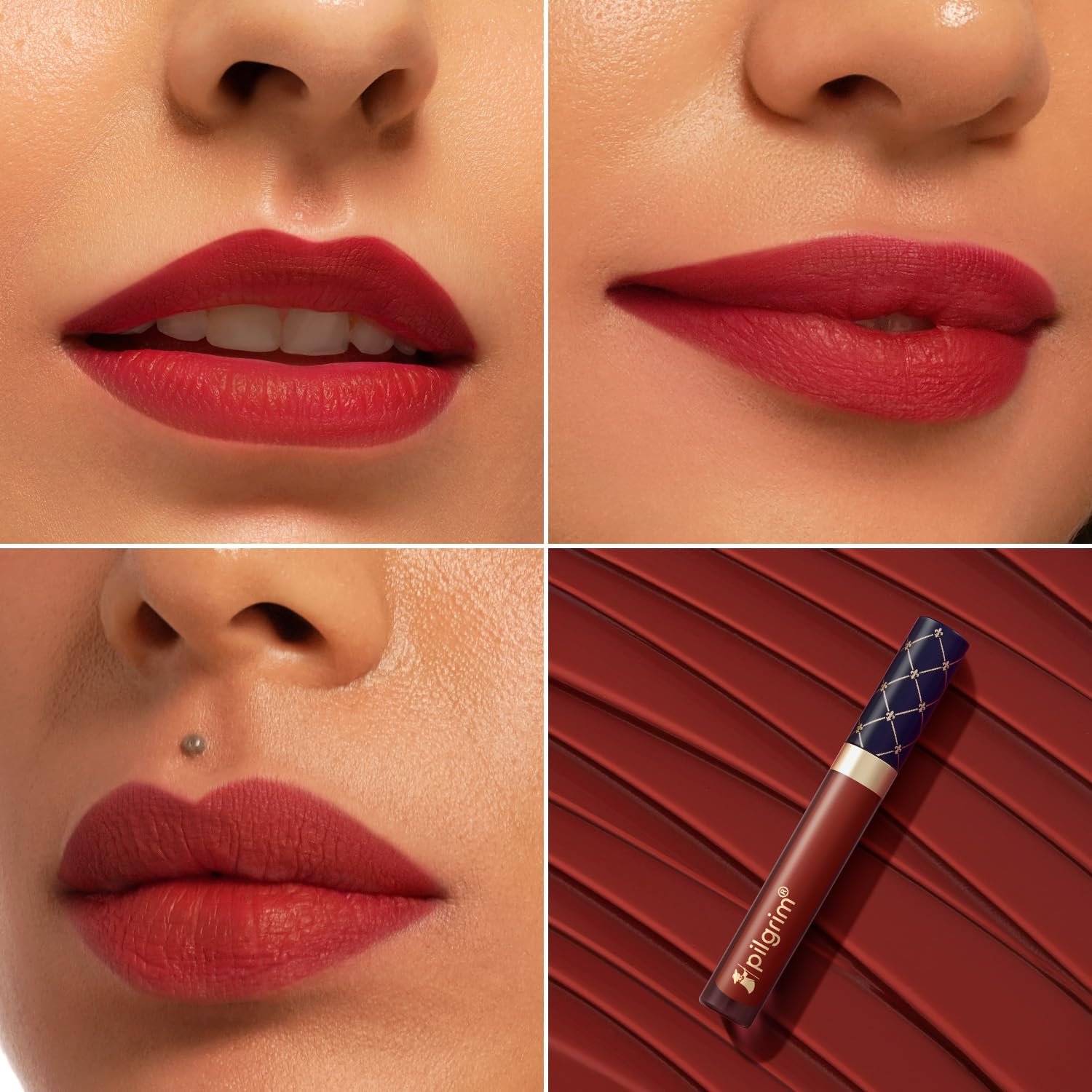 Pilgrim Oh So Crème! Premium Matte Liquid Lipstick | Most Lightweight & Transfer-proof Lipstick | Highly Pigmented & Long-Lasting | 3.5ml (French Red-12) thumbnail