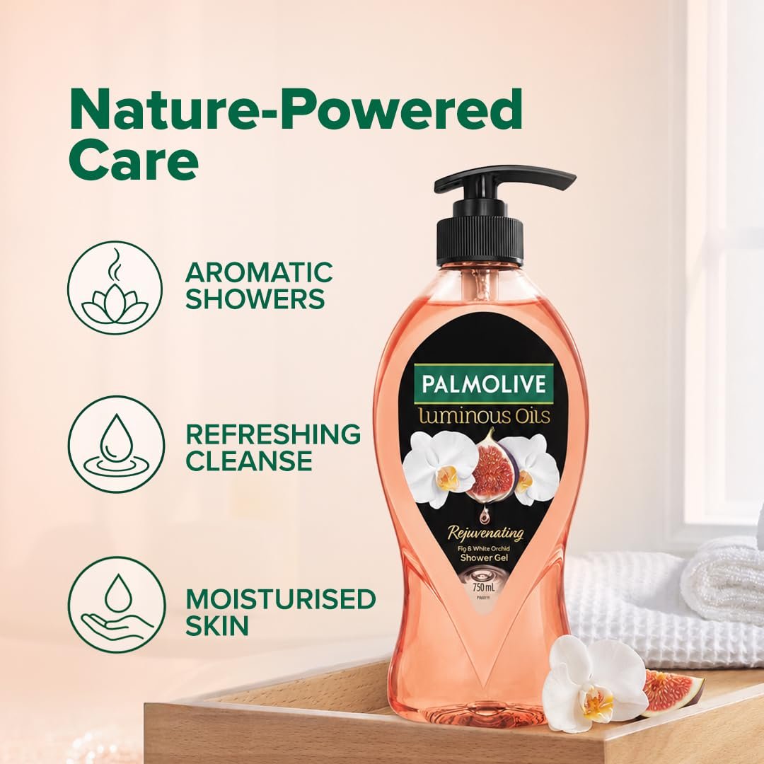 Palmolive Luminous Oil Rejuvenating Body Wash,750ml Pump Bottle, 100% Natural Fig Oil & White Orchid Extracts For Soft & Radiant Skin, PH Balanced Bodywash, Free Of Parabens And Silicones thumbnail