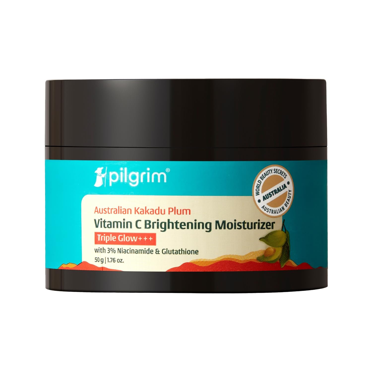 Pilgrim Vitamin C Face Moisturizer with 3% Niacinamide & Glutathione - 50g Dark Spots & Triple Glow with Kakadu Plum, Fades Dark Spots & Pigmentation, Evens Skin Tone, Deeply Hydrates, All S