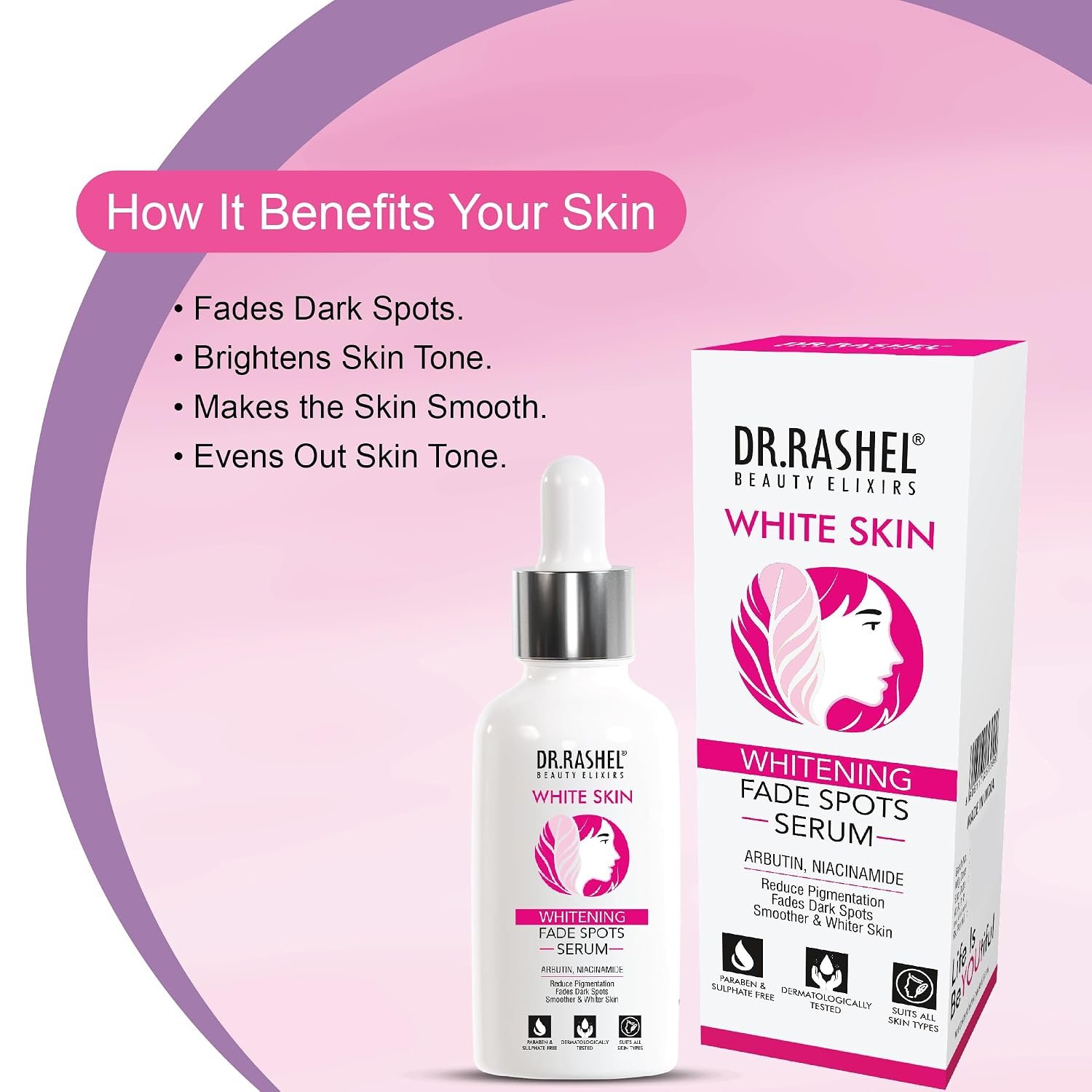 DR.RASHEL WHITE SKIN Whitening Fade Spots Serum with Arbutin, Niacinamide which Reduce Pigmentation, Fades Dark Spots, Smoother & Whiter Skin - 30ml thumbnail
