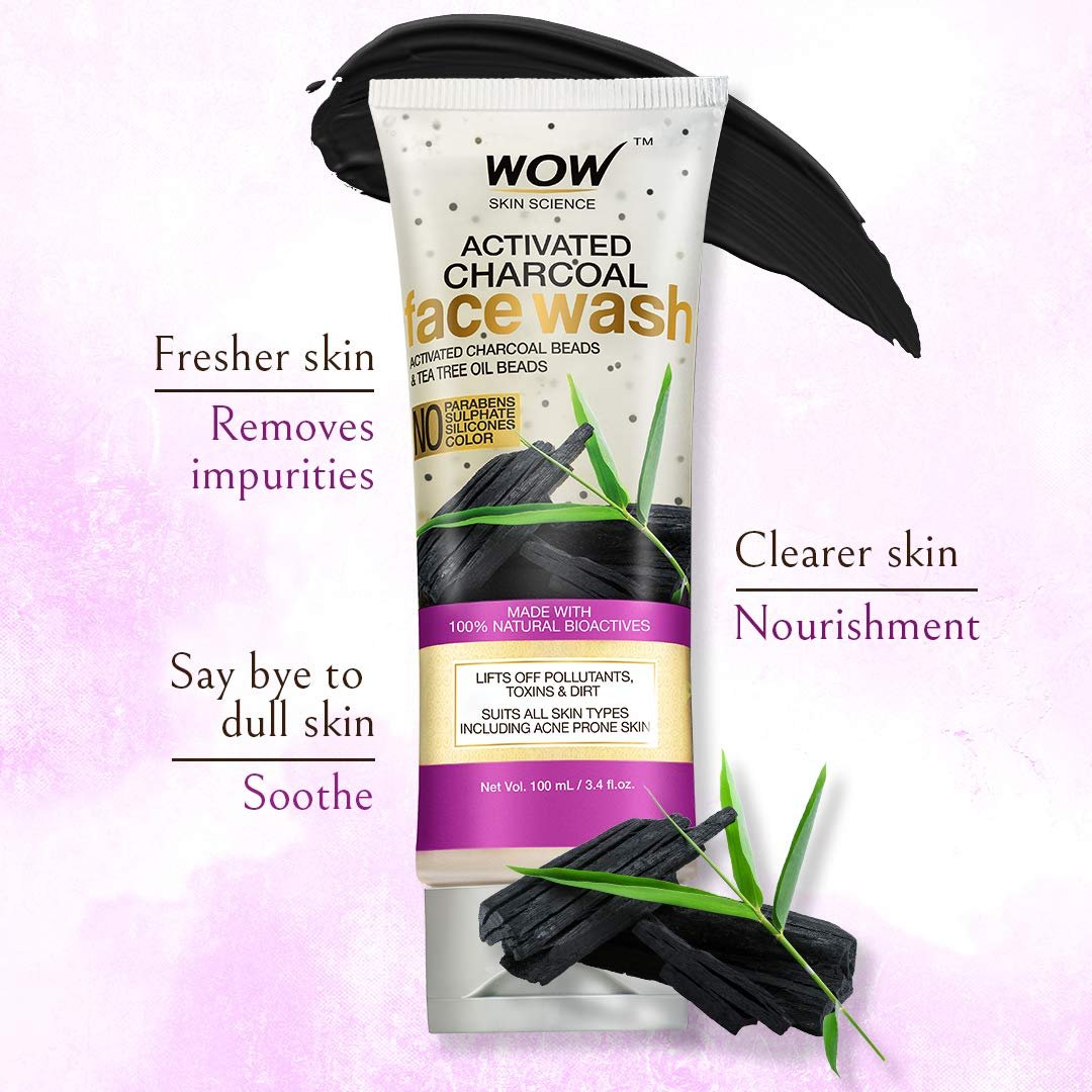 WOW Skin Science Wow Activated Charcoal Infused With Activated Charcoal Beads No Parabens & Sulphate Face Wash (100Ml) thumbnail
