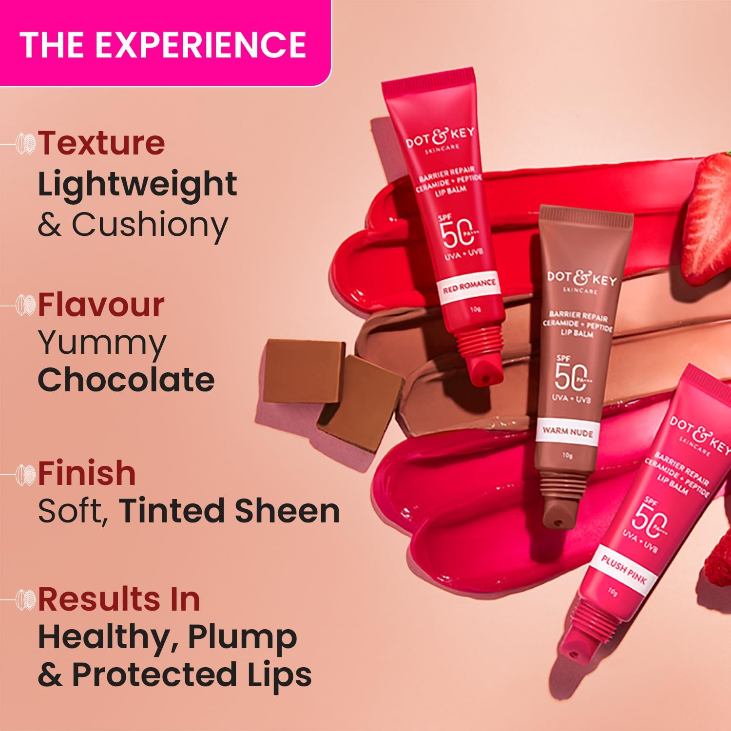 Dot & Key Ceramide & Peptide Barrier Repair Lip Balm SPF 50, PA+++ | Warm Nude | UVA/UVB Protection | Soft Tinted Lip Moisturizer | 10g thumbnail