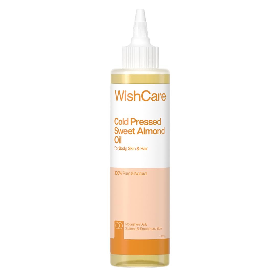 WishCare Pure Cold-Pressed Sweet Almond Oil | 100% Natural Almond Oil for Hair & Skin | Nourishes Hair & Moisturizes Skin for a Healthy, Radiant Look | 200ml