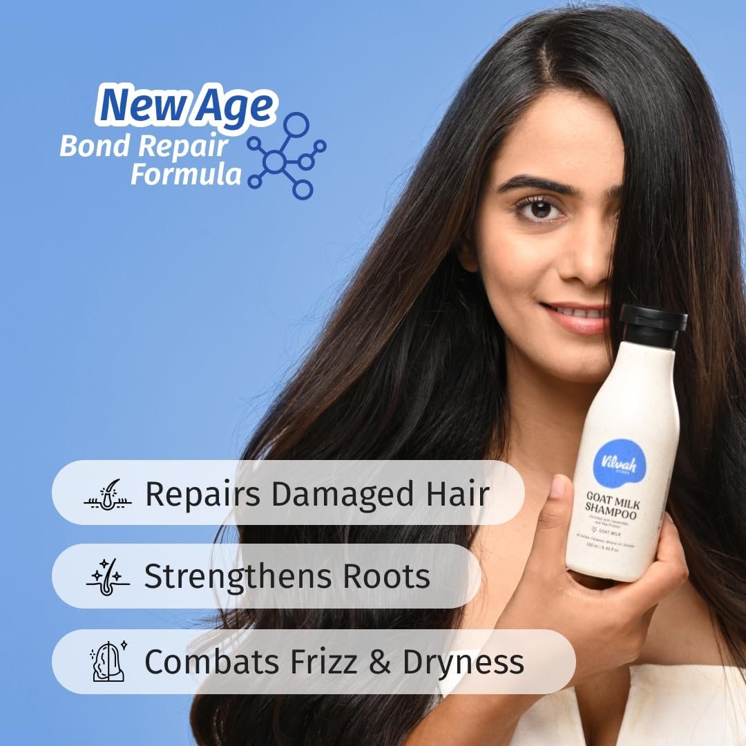 Vilvah Goat Milk Shampoo | with Ceramides for Dry & Frizzy Hair | Nourishing Natural Shampoo that Strengthens, Smoothens & Adds Shine | Sulphate-Free Hair Cleanser for Men & Women | 250ml thumbnail