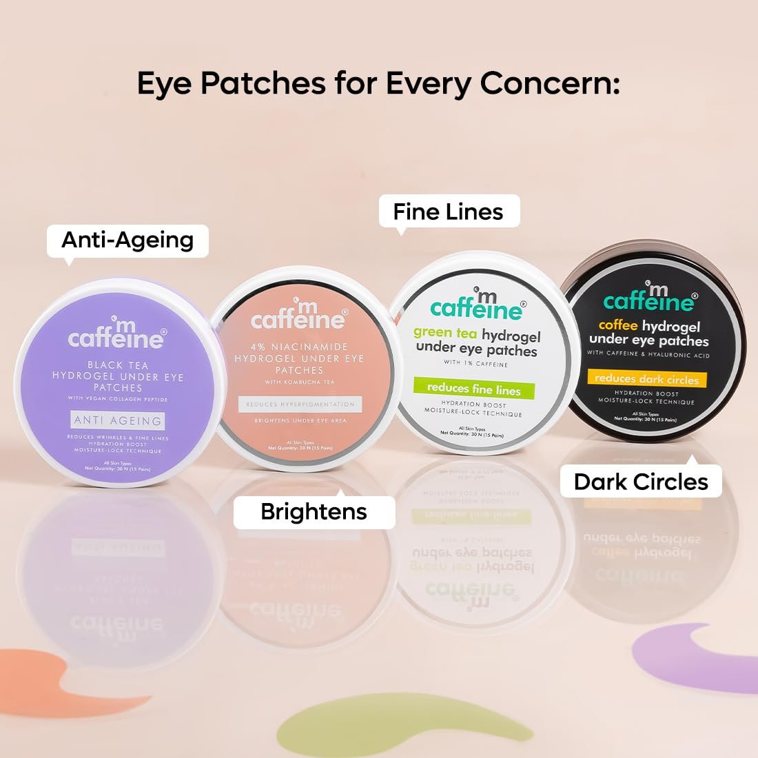 mCaffeine Cooling Under Eye Serum Patch for Brightness | Reduces Pigmentation with 4% Niacinamide & Kombucha Tea | Under Eye Patch Mask | thumbnail