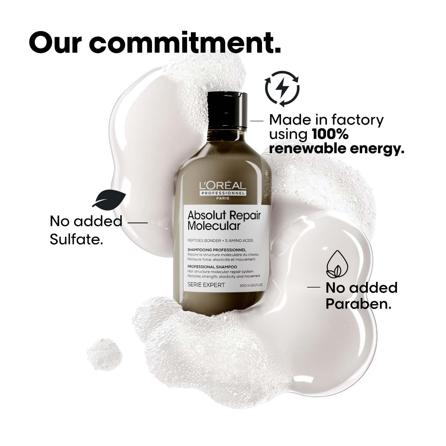L'Oréal Professionnel Absolut Repair Molecular Sulfate-Free Deep Repairing Shampoo for Damaged Hair - 300 ml | Repairs Very Damaged Hair and Restores Strength With 2% Peptides Bonder thumbnail