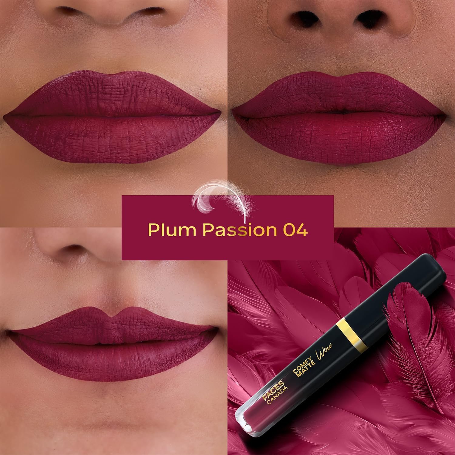 FACES CANADA Comfy Matte Wow Liquid Lipstick - Plum Passion 04 (Plum) 3.8ml | One Swipe Application | Highly Pigmented | Comfortable Wear | Glides Smoothly | Long Lasting thumbnail