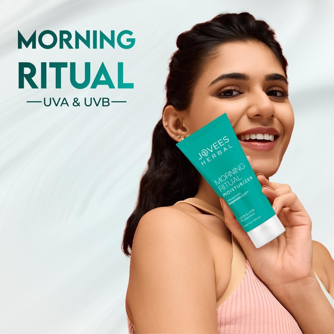 Jovees Herbal Morning Ritual Moisturizer for Dry Skin – Reduces Fine Line & Improves Skin Elasticity | UVA & UVB Protection | Nourishes & Hydrates | Lightweight, Non-Greasy Daily Cream 100g thumbnail