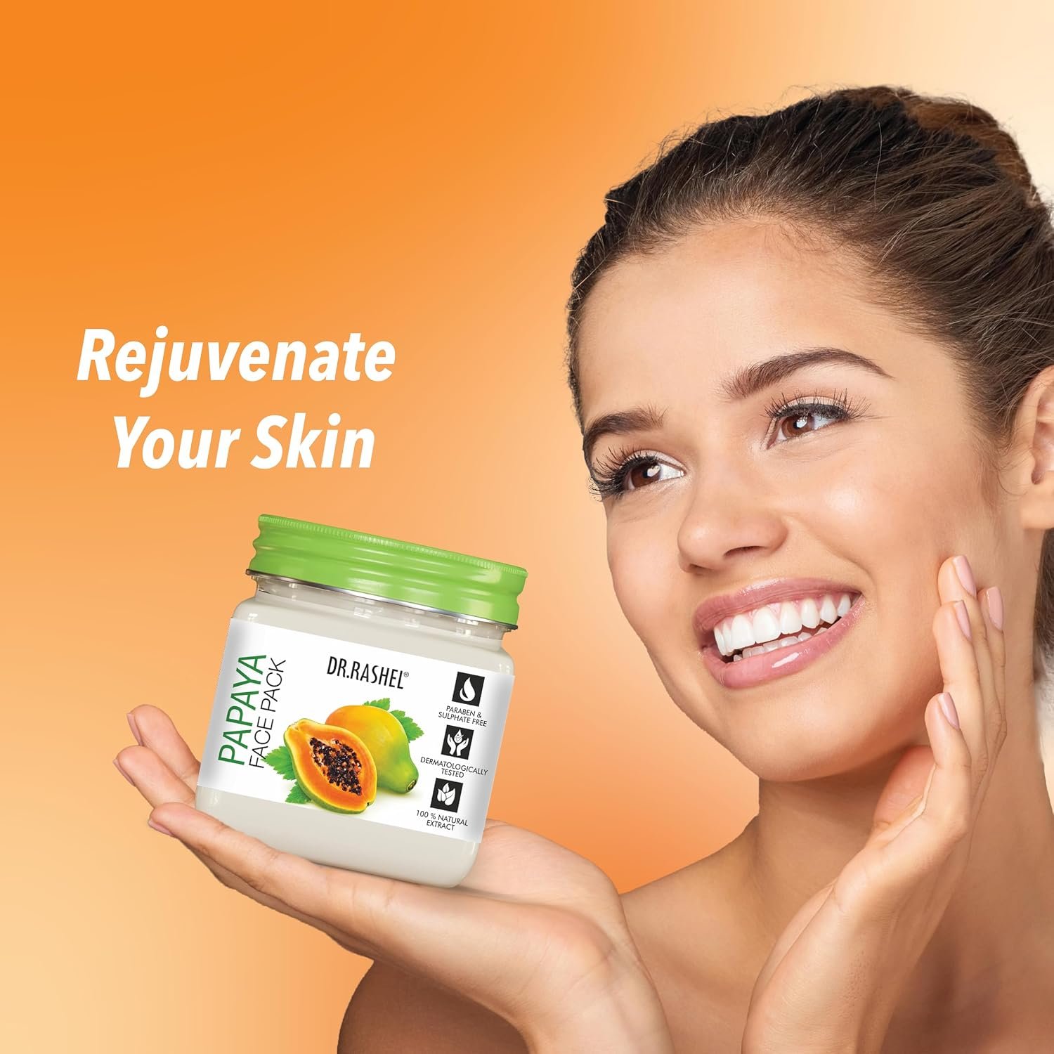 DR.RASHEL Papaya Face Pack for Glowing Skin, Oil Control, Acne, Pimples, Detan, Blemishes, Pigmentation & Brightening, Face Cleansing for Face & Body (380 Ml) thumbnail