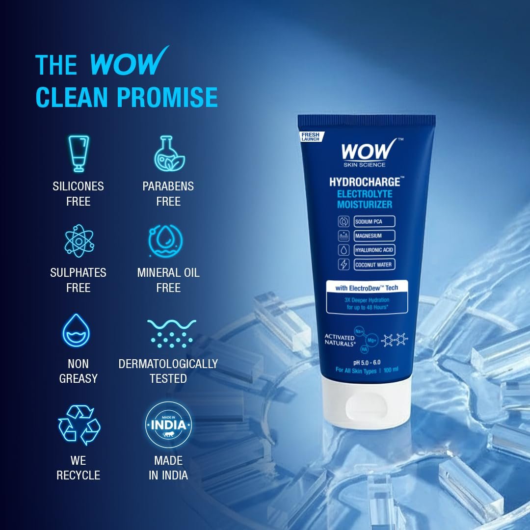 WOW Skin Science HydroCharge™ Electrolyte Moisturizer for Men & Women | 3X Deeper Hydration Up to 48H | 100ml thumbnail